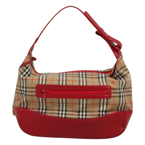 Burberrys Nova Check Shoulder Bag Canvas Beige Red gold Auth 129966