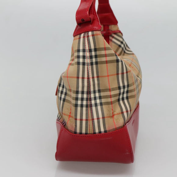 Burberrys Nova Check Shoulder Bag Canvas Beige Red gold Auth 129966