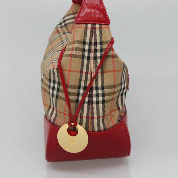 Burberrys Nova Check Shoulder Bag Canvas Beige Red gold Auth 129966
