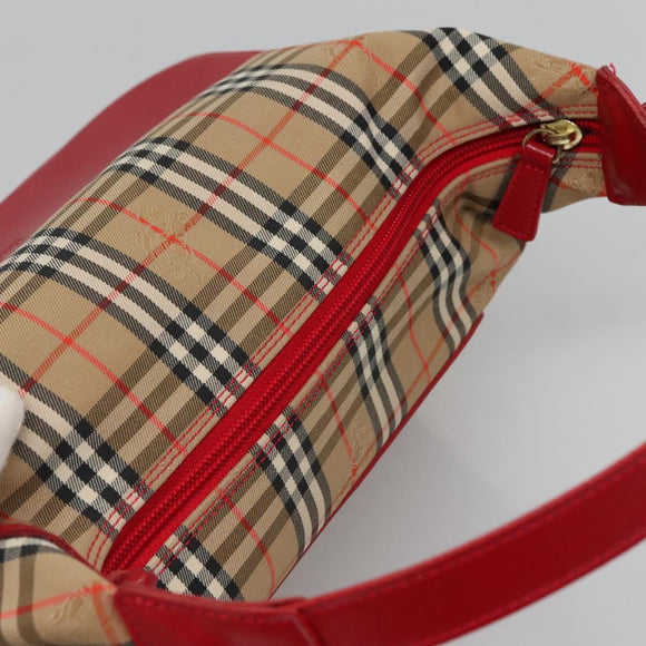Burberrys Nova Check Shoulder Bag Canvas Beige Red gold Auth 129966