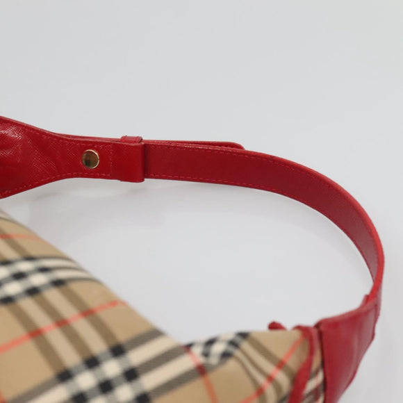 Burberrys Nova Check Shoulder Bag Canvas Beige Red gold Auth 129966