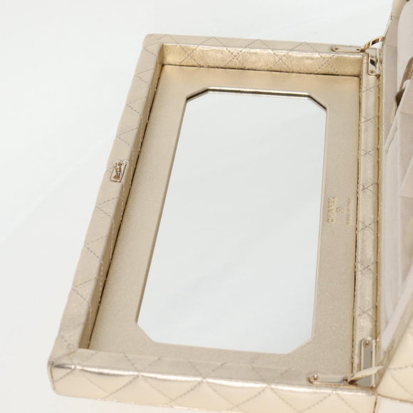 CHANEL Matelasse Jewelry Case Jewelry Box Lamb Skin Gold CC Auth 129974SM