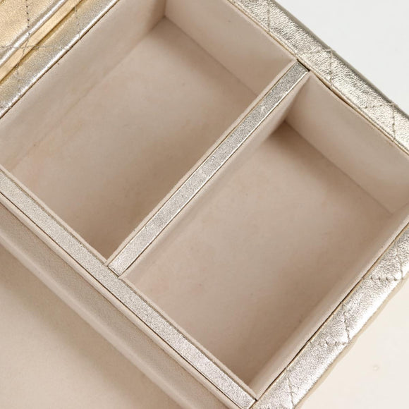 CHANEL Matelasse Jewelry Case Jewelry Box Lamb Skin Gold CC Auth 129974SM