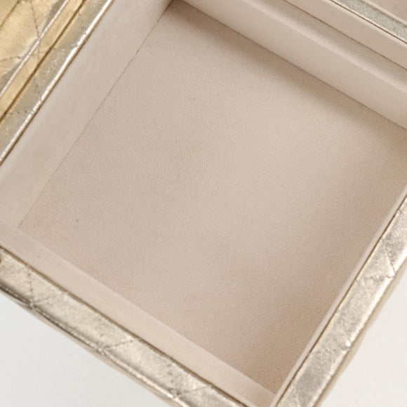 CHANEL Matelasse Jewelry Case Jewelry Box Lamb Skin Gold CC Auth 129974SM