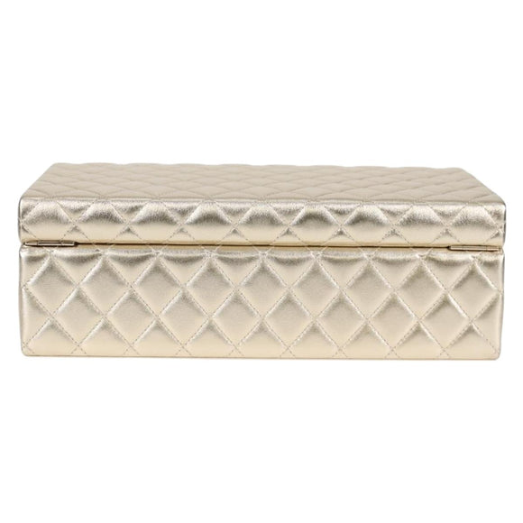 CHANEL Matelasse Jewelry Case Jewelry Box Lamb Skin Gold CC Auth 129974SM