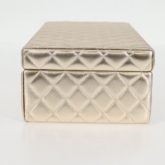 CHANEL Matelasse Jewelry Case Jewelry Box Lamb Skin Gold CC Auth 129974SM
