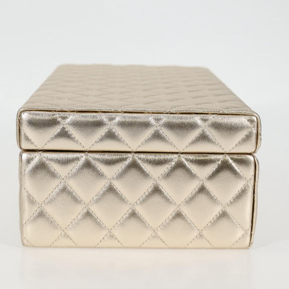 CHANEL Matelasse Jewelry Case Jewelry Box Lamb Skin Gold CC Auth 129974SM