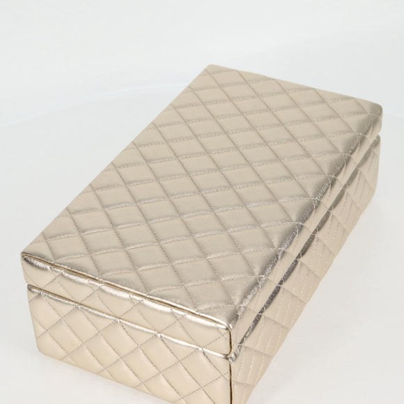 CHANEL Matelasse Jewelry Case Jewelry Box Lamb Skin Gold CC Auth 129974SM