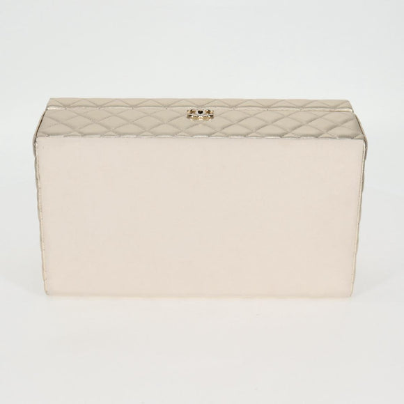 CHANEL Matelasse Jewelry Case Jewelry Box Lamb Skin Gold CC Auth 129974SM