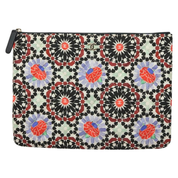 CHANEL Matelasse COCO Mark Pouch Nylon Multicolor CC Auth 129976V