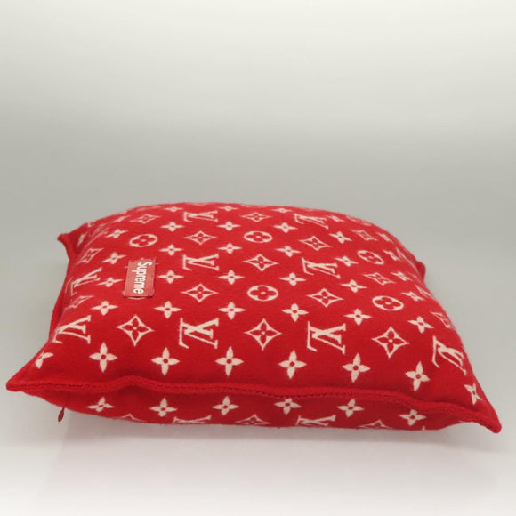 LOUIS VUITTON Pillow Cushion Wool Red MP1886 LV Auth 129979M