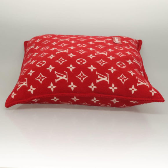 LOUIS VUITTON Pillow Cushion Wool Red MP1886 LV Auth 129979M
