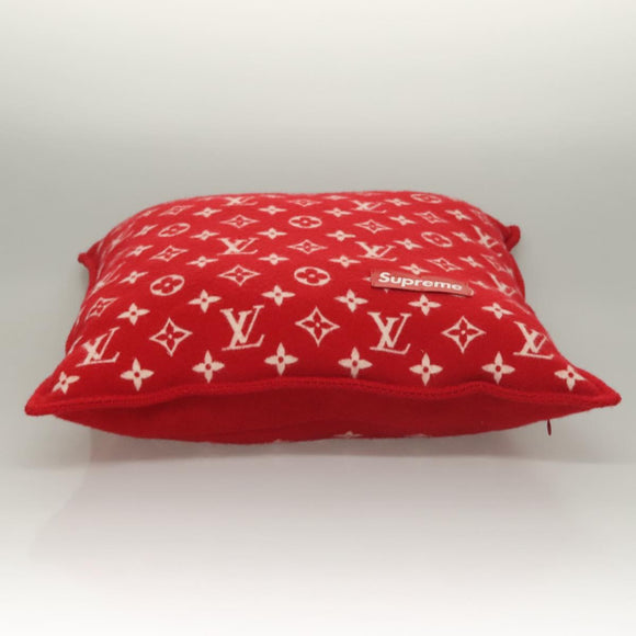 LOUIS VUITTON Pillow Cushion Wool Red MP1886 LV Auth 129979M