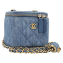 CHANEL Matelasse Chain Shoulder Pouch Bag Denim Blue Gold CC Auth 130041A-1