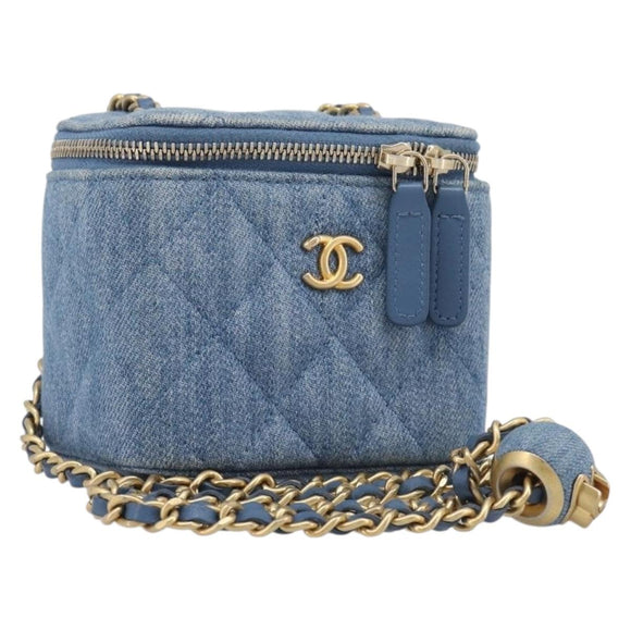 CHANEL Matelasse Chain Shoulder Pouch Bag Denim Blue Gold CC Auth 130041A