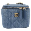 CHANEL Matelasse Chain Shoulder Pouch Bag Denim Blue Gold CC Auth 130041A-2