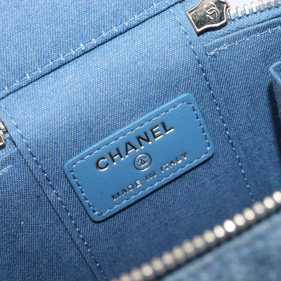 CHANEL Matelasse Chain Shoulder Pouch Bag Denim Blue Gold CC Auth 130041A