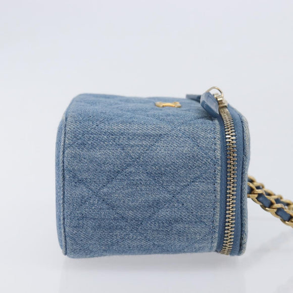 CHANEL Matelasse Chain Shoulder Pouch Bag Denim Blue Gold CC Auth 130041A