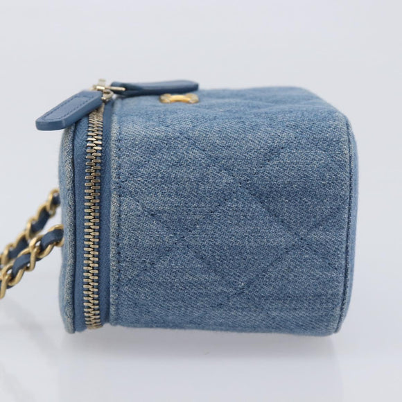 CHANEL Matelasse Chain Shoulder Pouch Bag Denim Blue Gold CC Auth 130041A