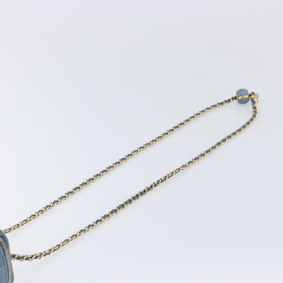 CHANEL Matelasse Chain Shoulder Pouch Bag Denim Blue Gold CC Auth 130041A