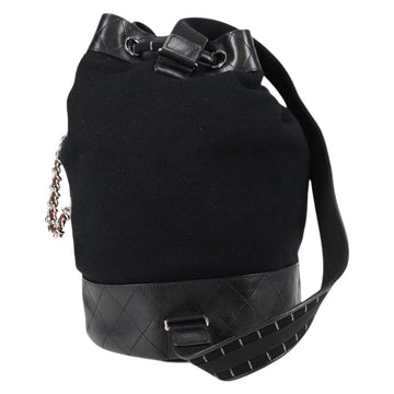 CHANEL Bicolore Shoulder Bag Wool Leather Black CC Auth 130048M - 0