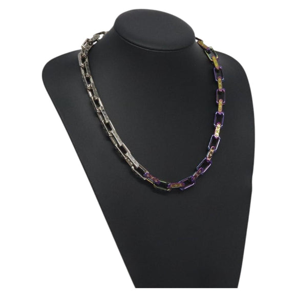 LOUIS VUITTON Monogram Collier Chain Necklace metal Rainbow M69449 Auth 130074