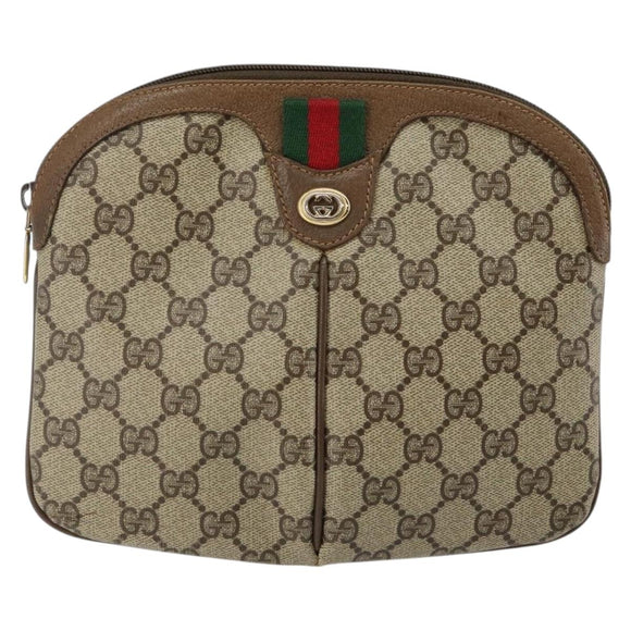 GUCCI GG Supreme Web Sherry Line Bag PVC Beige Gold 904 02 047 Auth 130090