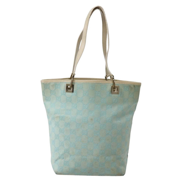 GUCCI GG Canvas Tote Bag Light Blue Gold 002 1099 Auth 130091