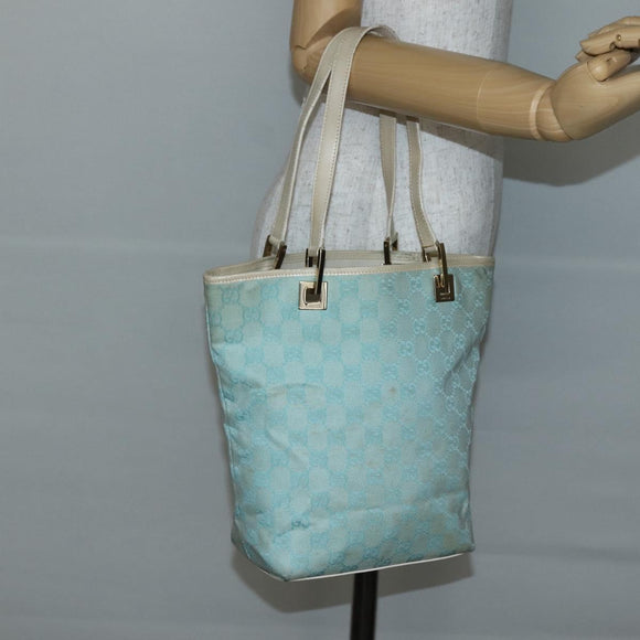 GUCCI GG Canvas Tote Bag Light Blue Gold 002 1099 Auth 130091