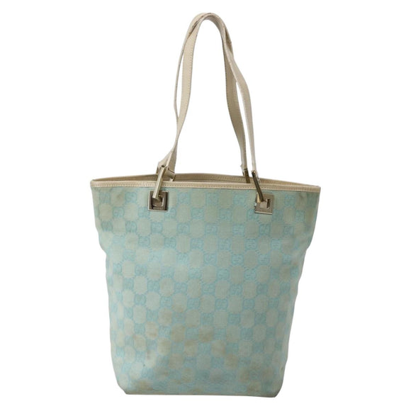 GUCCI GG Canvas Tote Bag Light Blue Gold 002 1099 Auth 130091