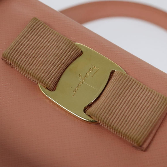 Salvatore Ferragamo Vala Hand Bag Leather 2way Pink Gold Auth 130110