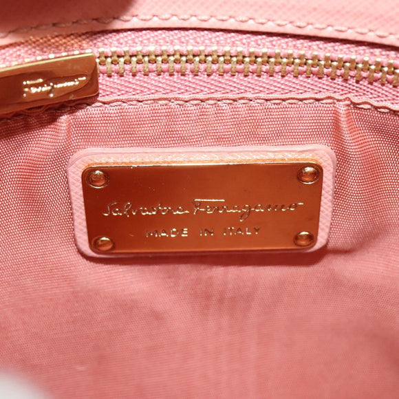 Salvatore Ferragamo Vala Hand Bag Leather 2way Pink Gold Auth 130110