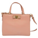 Salvatore Ferragamo Vala Hand Bag Leather 2way Pink Gold Auth 130110-2