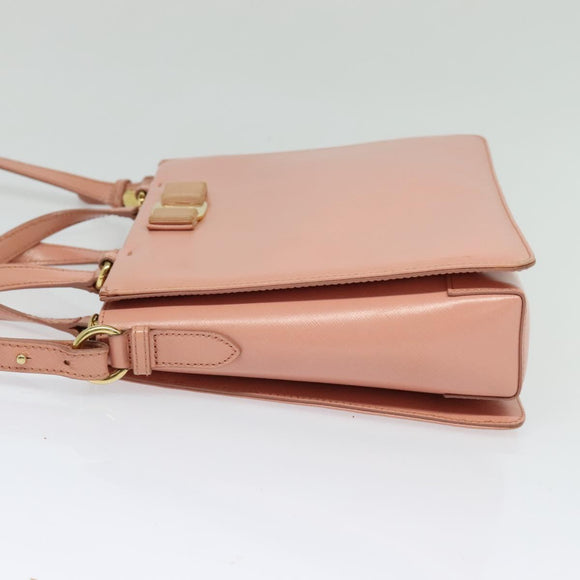 Salvatore Ferragamo Vala Hand Bag Leather 2way Pink Gold Auth 130110