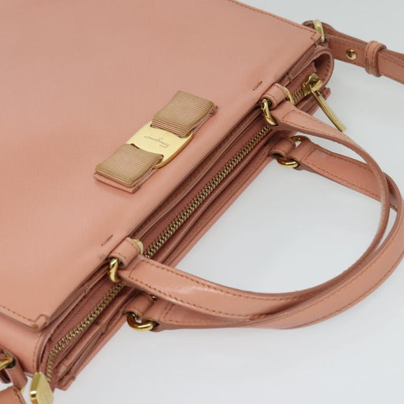 Salvatore Ferragamo Vala Hand Bag Leather 2way Pink Gold Auth 130110