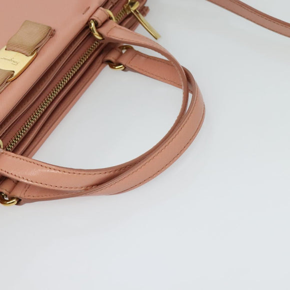 Salvatore Ferragamo Vala Hand Bag Leather 2way Pink Gold Auth 130110