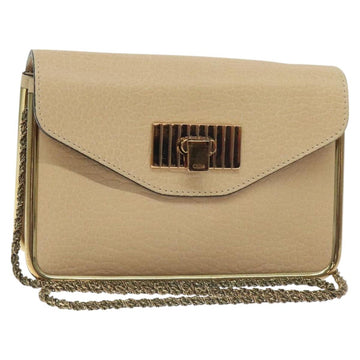 Chloe Chain Sally Shoulder Bag Leather Beige Gold Auth 130115