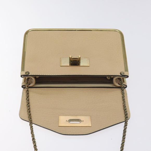 Chloe Chain Sally Shoulder Bag Leather Beige Gold Auth 130115