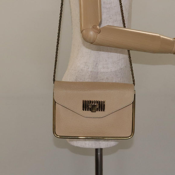 Chloe Chain Sally Shoulder Bag Leather Beige Gold Auth 130115