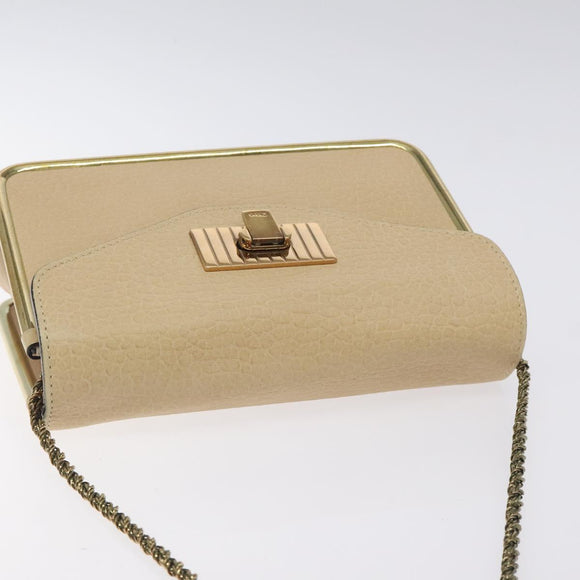 Chloe Chain Sally Shoulder Bag Leather Beige Gold Auth 130115
