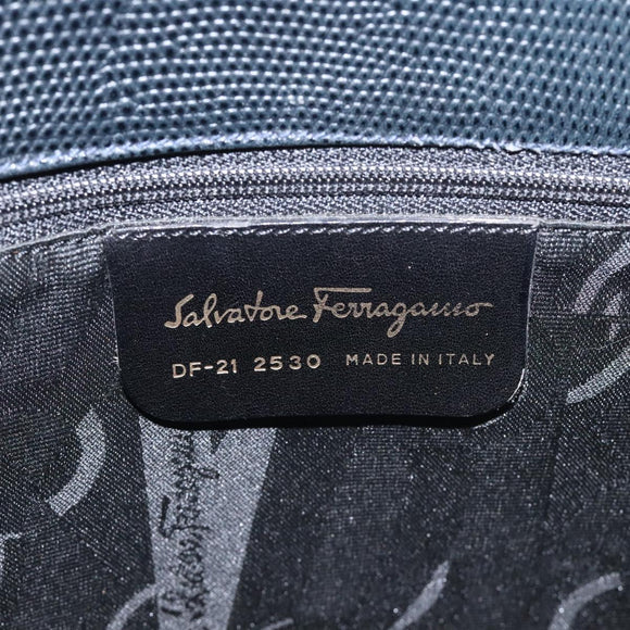 Salvatore Ferragamo Tote Bag Snakeskin embossed Navy Gold Auth 130119