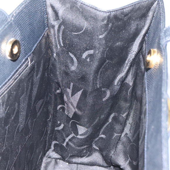 Salvatore Ferragamo Tote Bag Snakeskin embossed Navy Gold Auth 130119