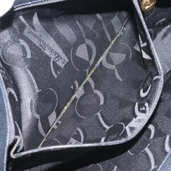 Salvatore Ferragamo Tote Bag Snakeskin embossed Navy Gold Auth 130119