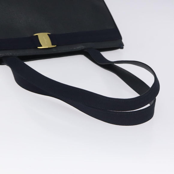 Salvatore Ferragamo Tote Bag Snakeskin embossed Navy Gold Auth 130119