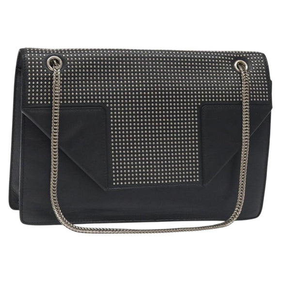 SAINT LAURENT Chain Betty Shoulder Bag Leather Black Silver Auth 130120