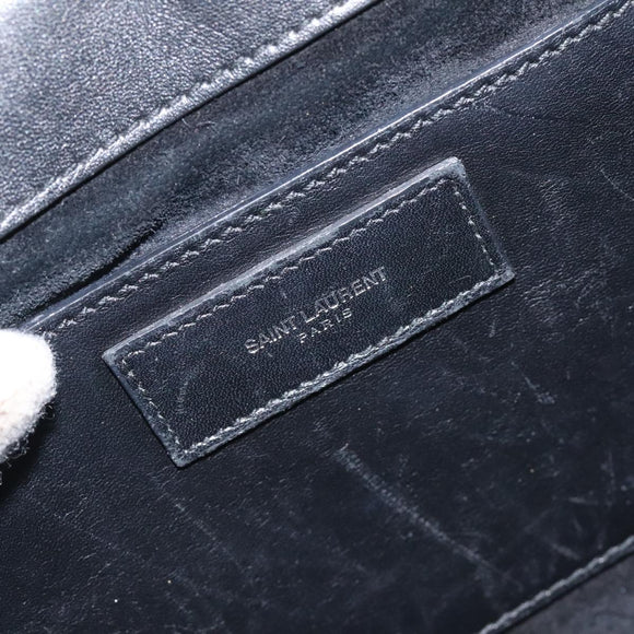 SAINT LAURENT Chain Betty Shoulder Bag Leather Black Silver Auth 130120