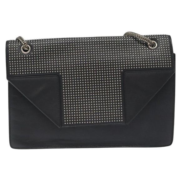 SAINT LAURENT Chain Betty Shoulder Bag Leather Black Silver Auth 130120