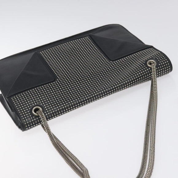 SAINT LAURENT Chain Betty Shoulder Bag Leather Black Silver Auth 130120