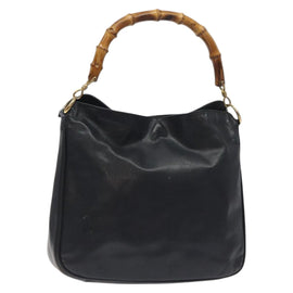 GUCCI Bamboo Hand Bag Leather Black Gold 001 2113 1638 Auth 130141
