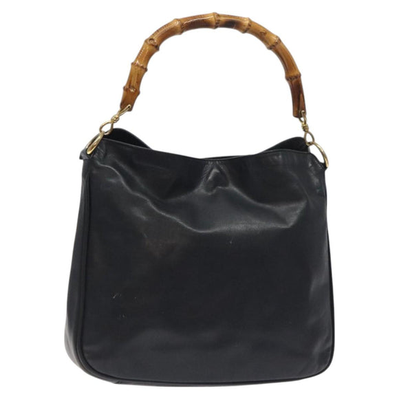 GUCCI Bamboo Hand Bag Leather Black Gold 001 2113 1638 Auth 130141